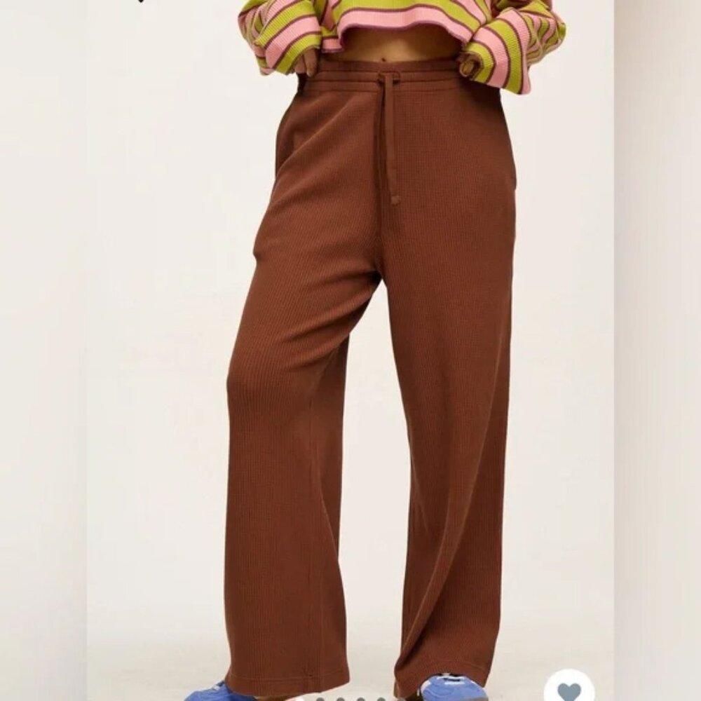 Lucy & Yak Wide Leg Ribbed Pants in Brown